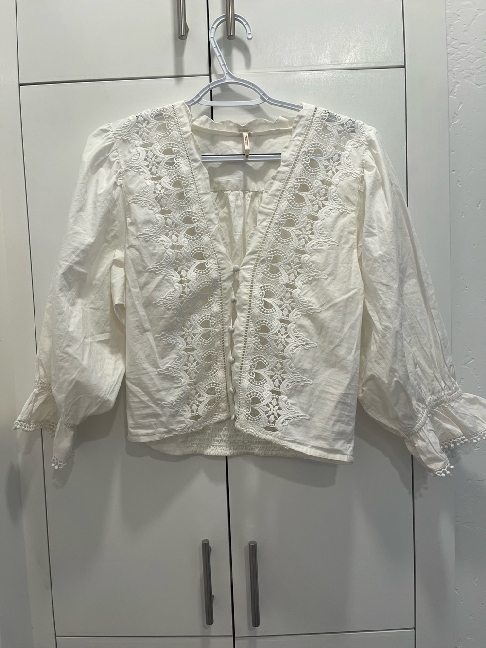 Free People White Crochet-Trim Blouse